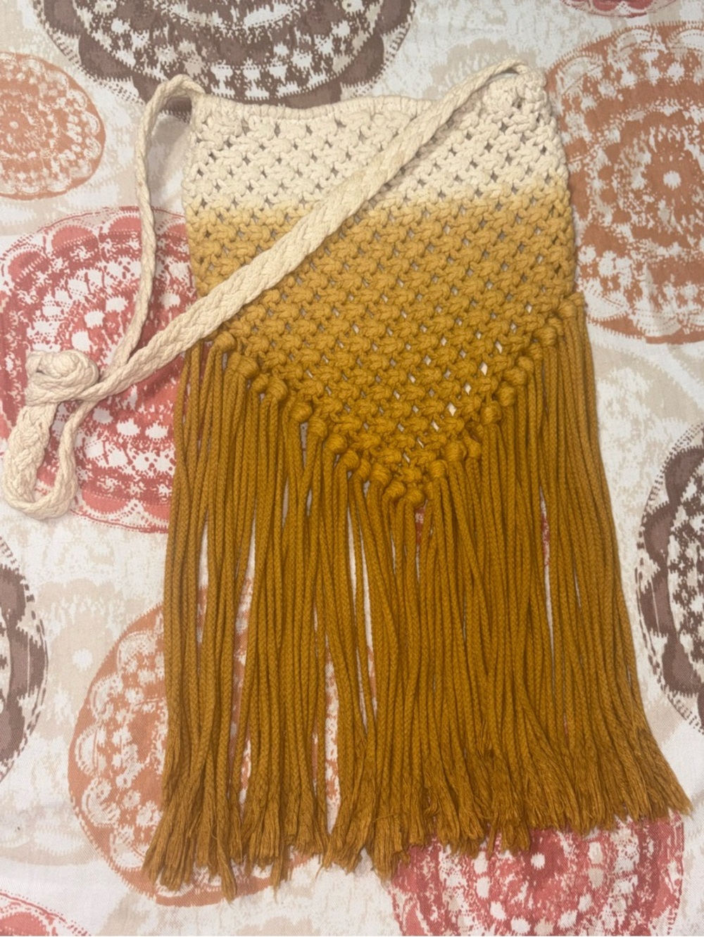 Mossimo Supply Co. Ombre Crochet Fringe Crossbody - Cream & Mustard